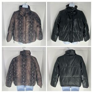 Blank NYC NWT Two in One Reversible Puffer Jacket Size Large Python Black *READ